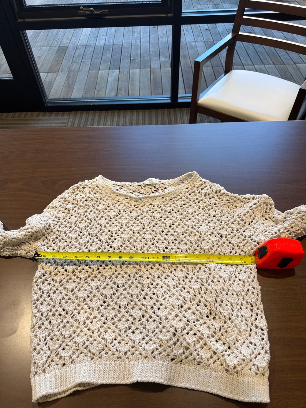Light cream Open-Knit Crewneck Sweater - Picture 5 of 6